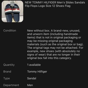 NEW TOMMY HILFIGER Men's Slides Sandals Flip Flops Logo Size 12 Shoes Flag